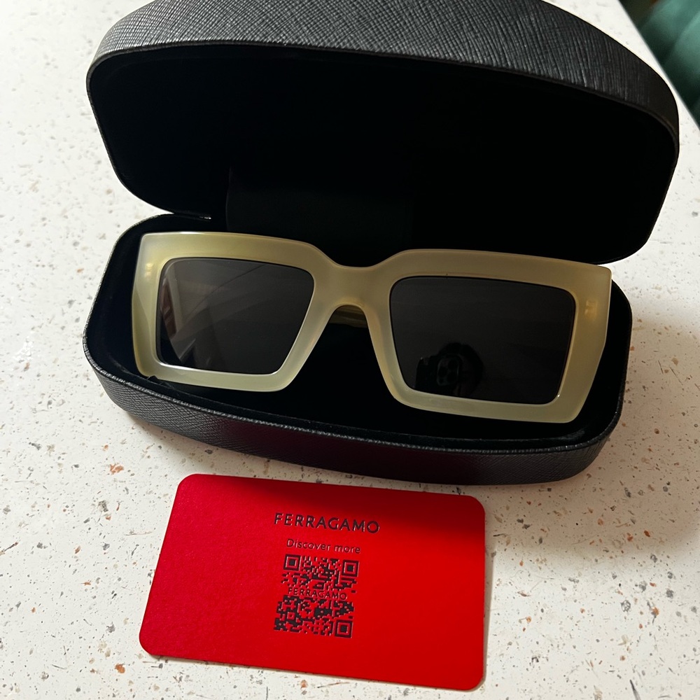 Salvatore Ferragamo Ivory Rectangular Sunglasses - image 3